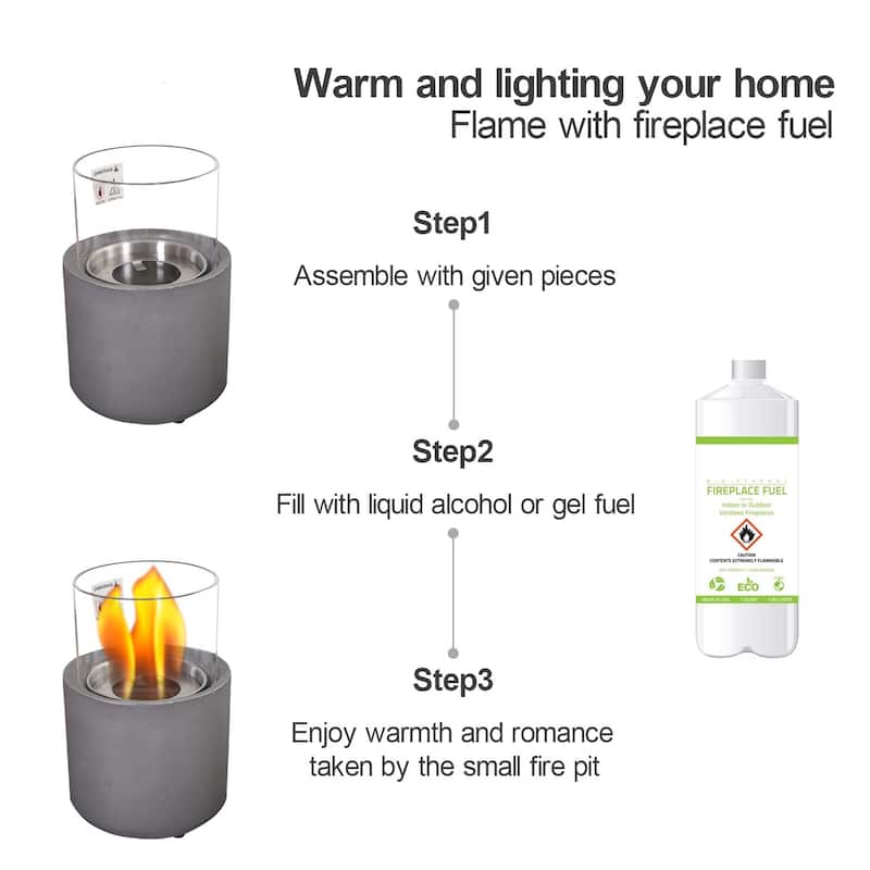 Sophia & William 4.7 inch Terrafab Portable Tabletop Fireplace Indoor Outdoor Fire Pit With Glass Windshield