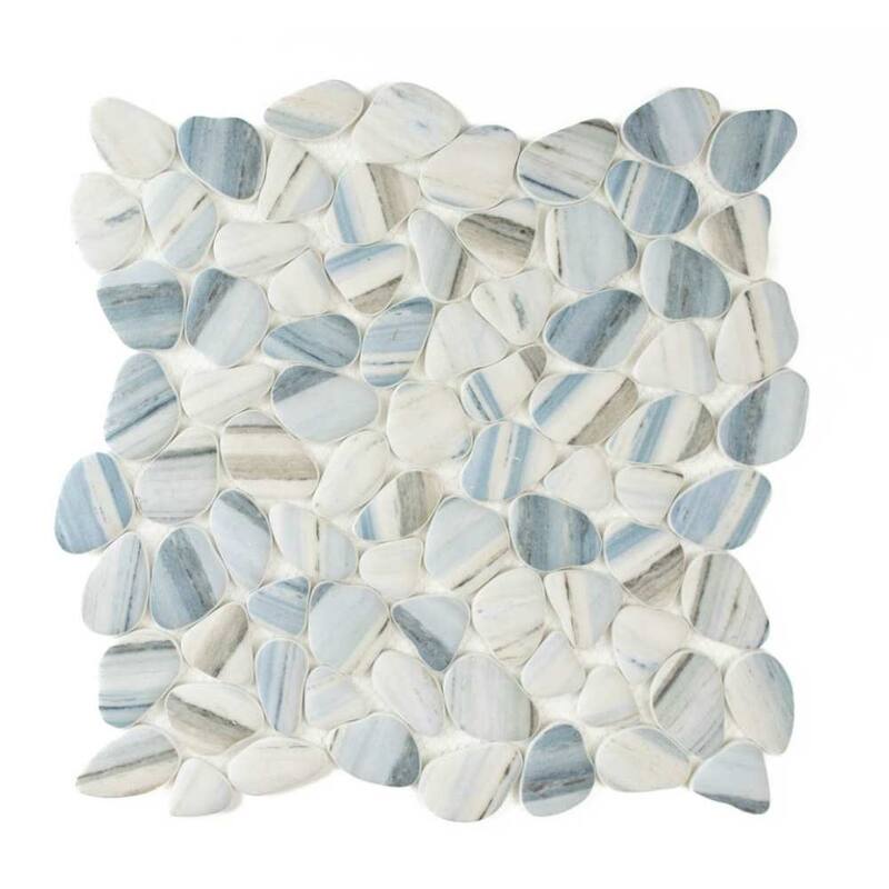 The Tile Life Huron Rock 12x12 Azul Glass Pebble Mosaic Floor & Wall Tile