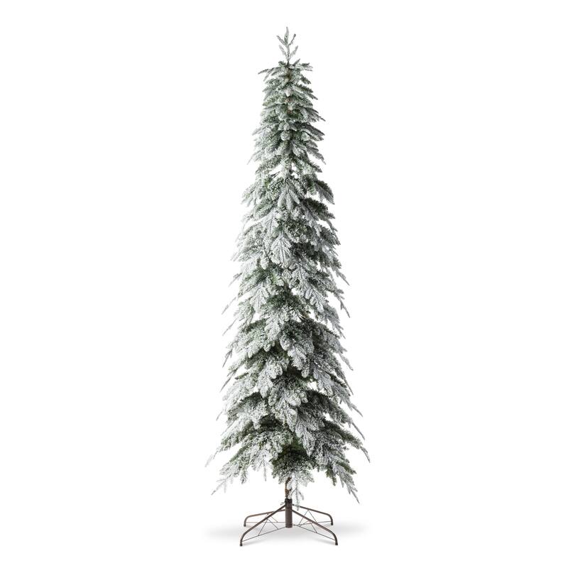 Glitzhome Pre-Lit Flocked Pencil Spruce Artificial Christmas Tree with Warm White Lights