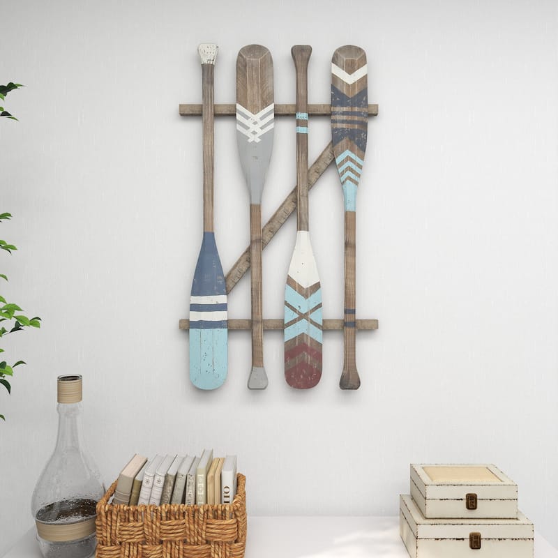 Brown Wood Novelty Canoe Oar Paddle Home Wall Decor with Arrow and Stripe Patterns