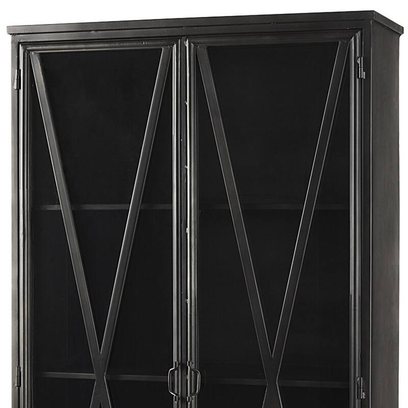 HomeRoots 38" Black Glass and Metal Display Cabinet With Two Doors