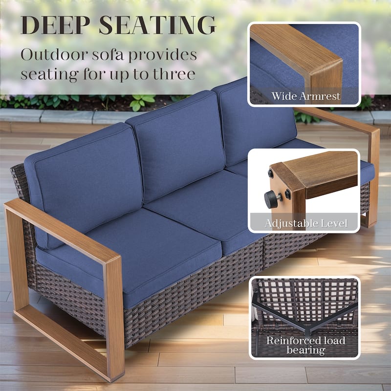 Gymojoy PE Wicker Patio Sofa Sectional Sets - Brown