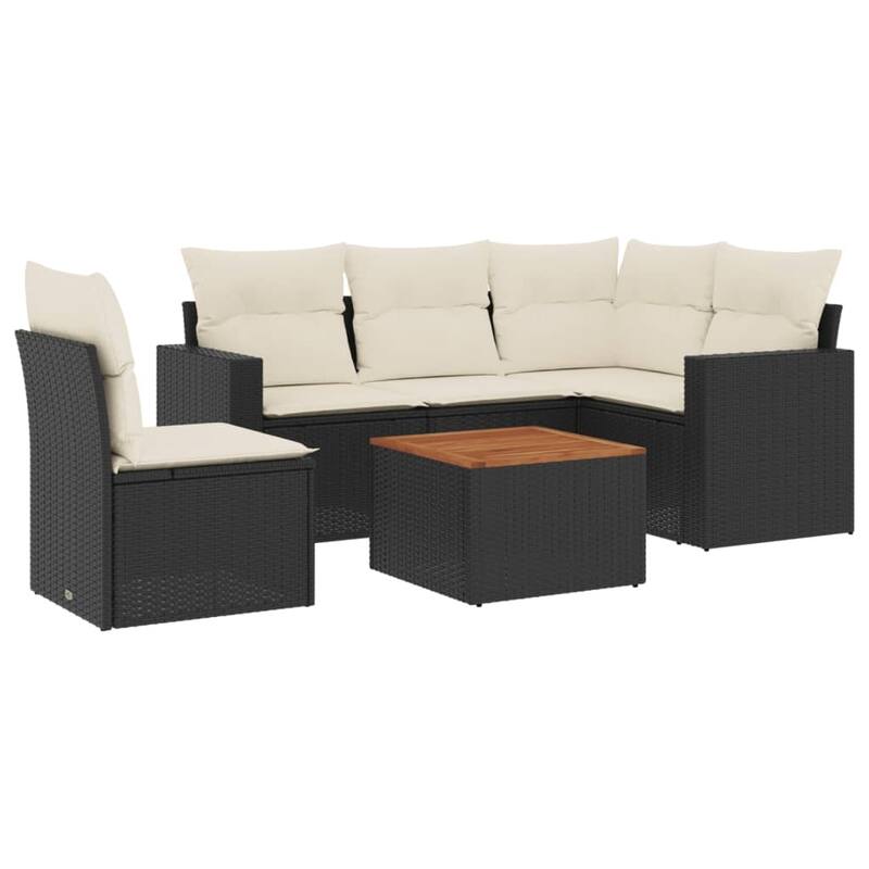 vidaXL Patio Sofa Set with Cushions Outdoor Furniture 6 Piece Poly Rattan - 24.4 x 25.8 x 27.2