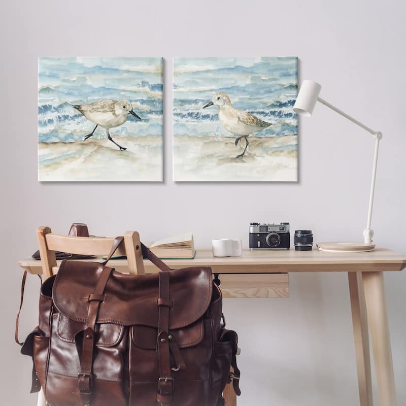 Stupell Sandpipers Treading Beach Shore Canvas Wall Art Design By Nan (Set of 2)