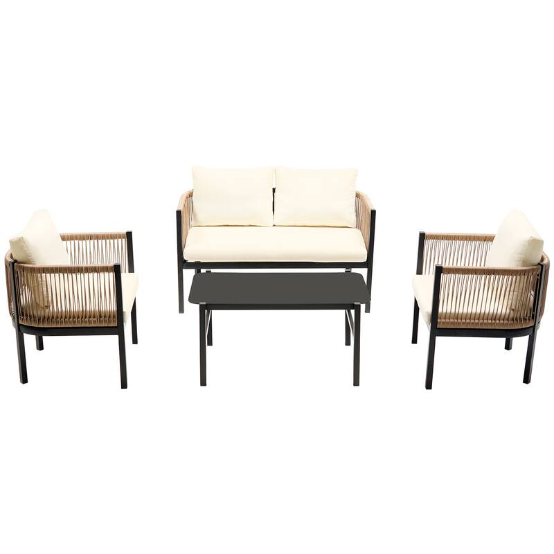 Multi-person Outdoor Sofa Set with Modular Design Iron Frame and Glass Table for Patios Backyards