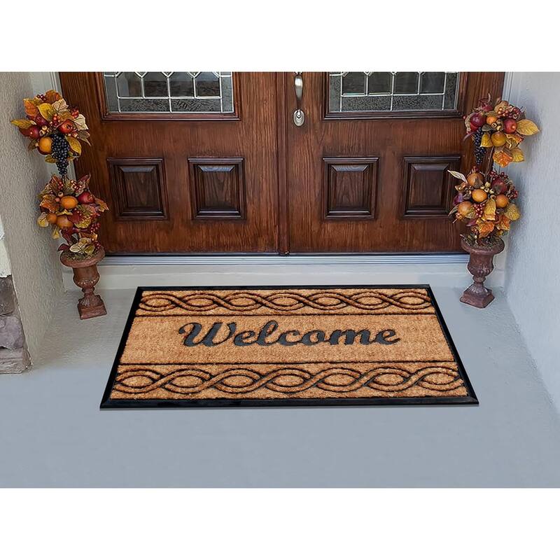 A1HC Rubber and Coir Beautifully Design Welcome Durable Doormat 24"X39", Beige Black Welcome Wave
