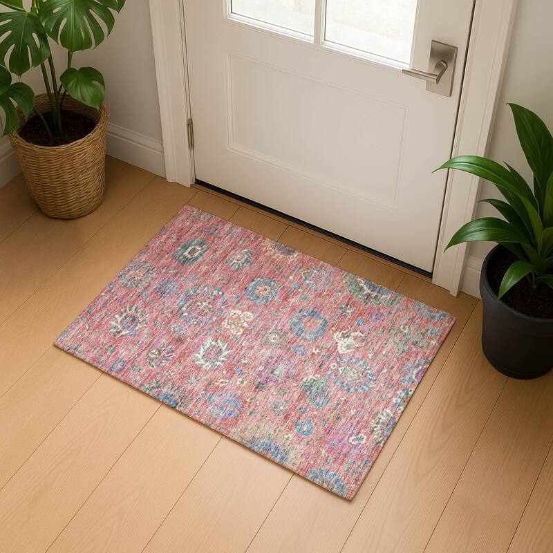 Premium Washable Super Soft Traditional Global Mayfield Rug - Coral - 1'8" x 2'6"