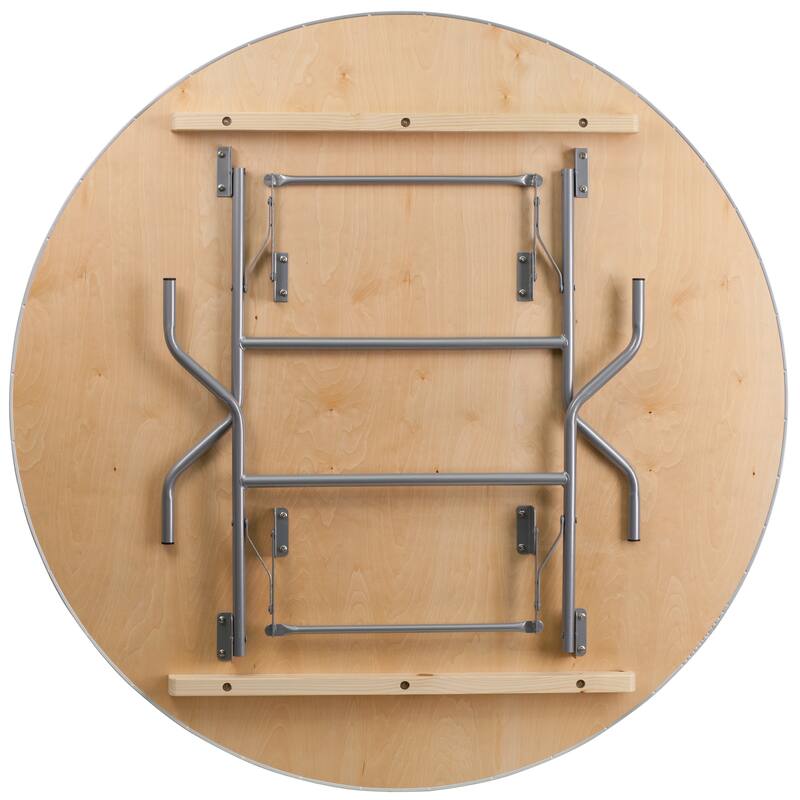60-inch Round Heavy Duty Birchwood Folding Banquet Table with Metal Edges - 60"W x 60"D x 30"H