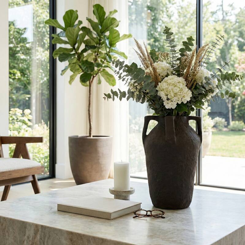 Decorative Vase - Dark Brown Paper Mache Lug Handles, 20"