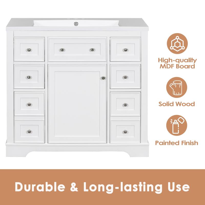 Modern 36" Freestanding Bathroom Vanity with Sink, Cabinet, Drawers & Adjustable Shelf