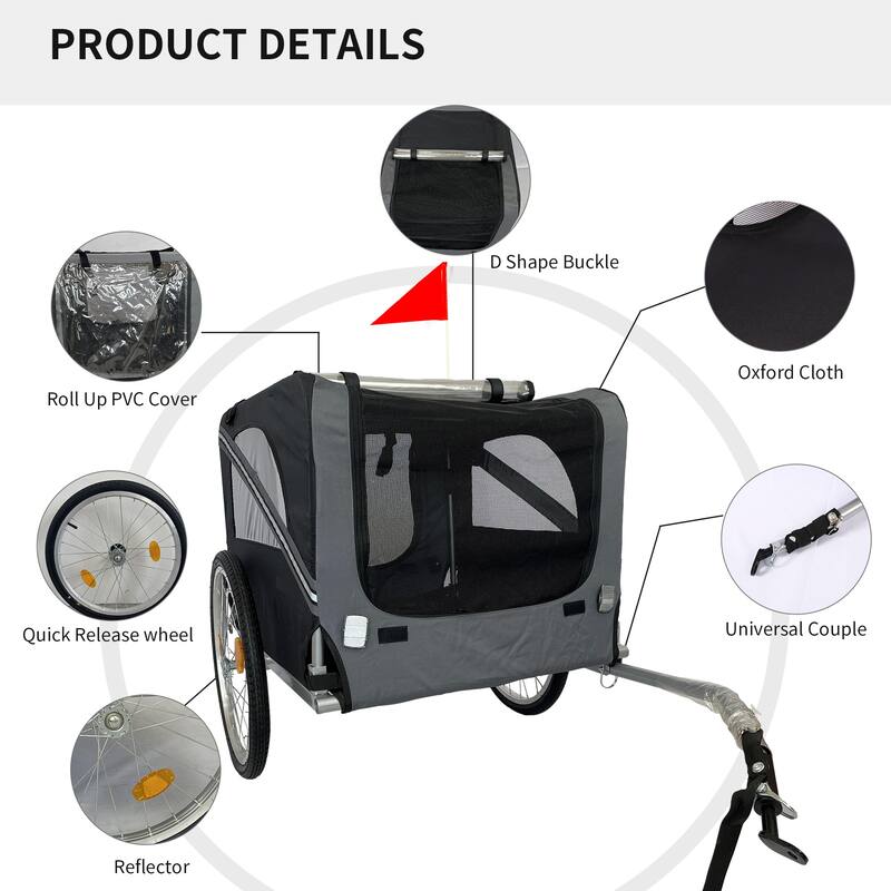 Durable Dog Bike Trailer with 20-Inch Wheels, Zippered Mesh Doors, and 88lb Capacity