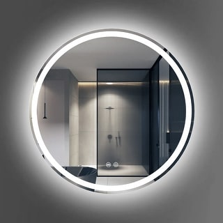 Circular LED Anti-Fog Mirror for Bathroom, Three-Color Lighting ...