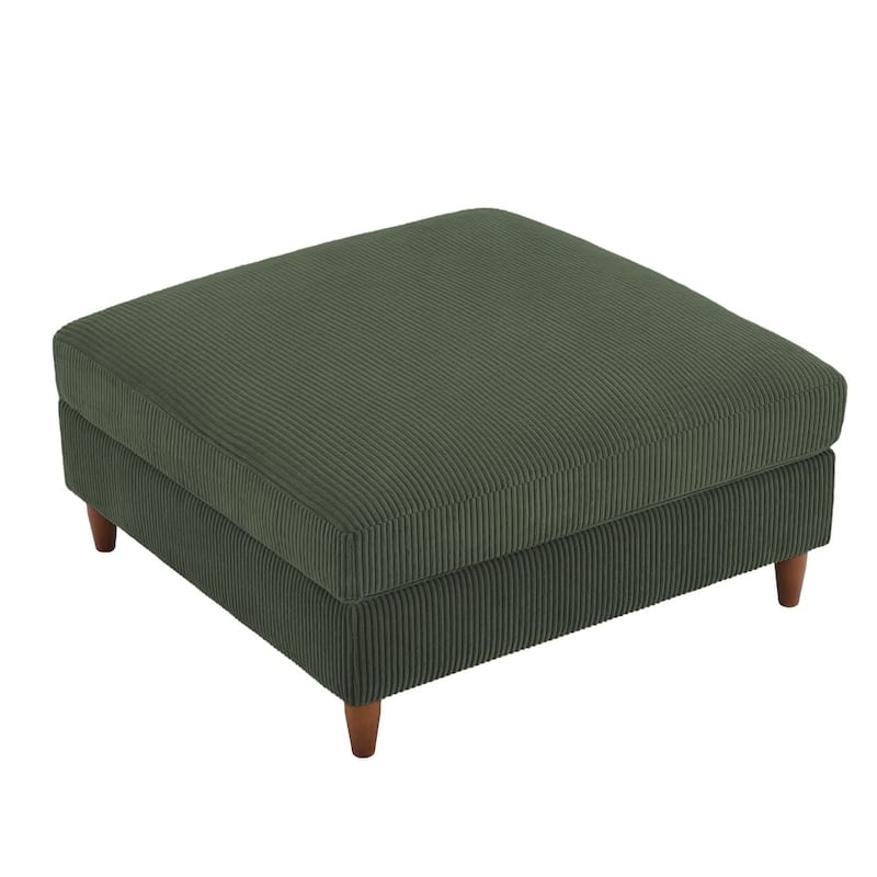 Modern Square Corduroy Upholstered Ottoman With Wood Leg