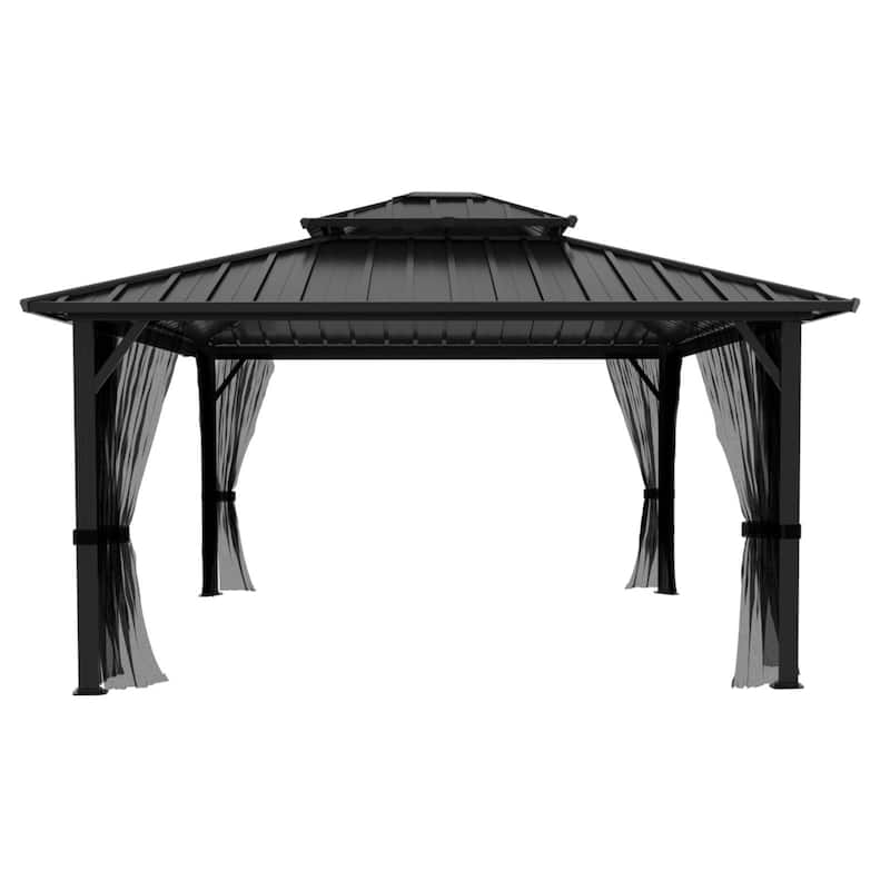 VEIKOUS Aluminum Double Hardtop Gazebo Pergola for Patio, Lawn, and Garden with Removable Netting