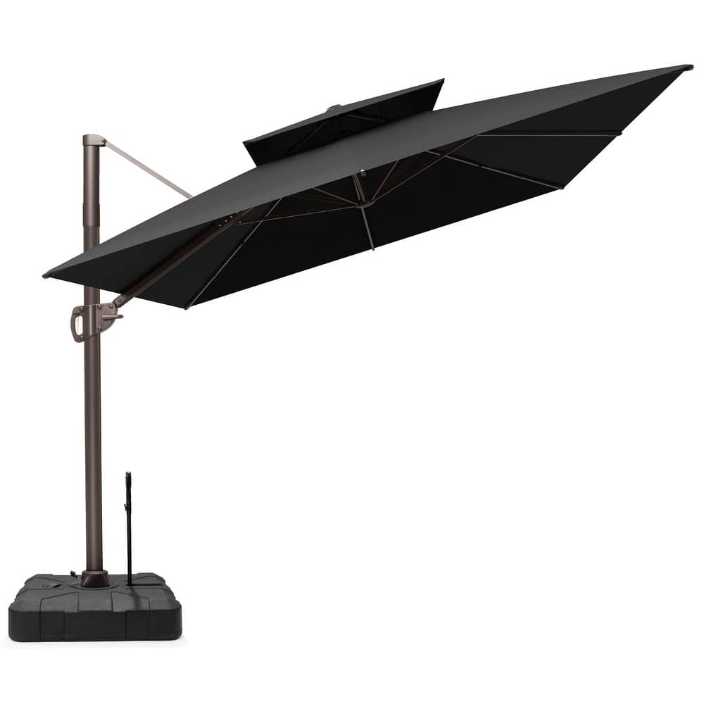 9x12 FT Rectangular Aluminum Outdoor Patio Double Top Cantilever Offset Umbrella with Rod Base