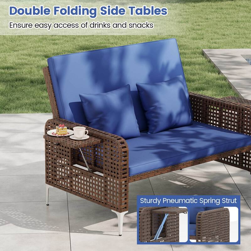Costway 2 PCS Wicker Loveseat & Storage Ottoman with 4-Level Backrest