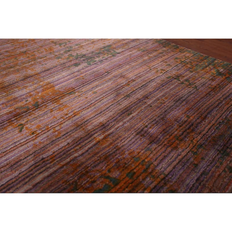 Contemporary Striped Abstract Foyer Rug Hand-Knotted Wool Carpet - 4'0"x 5'9"