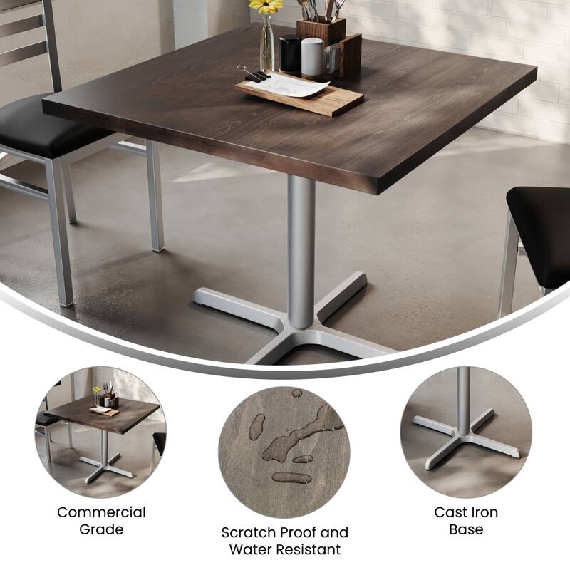 Square Solid Wood Commercial Tabletop with 30" x 30" Dining Height X-Base - 36"W x 36"D x 29.5"H