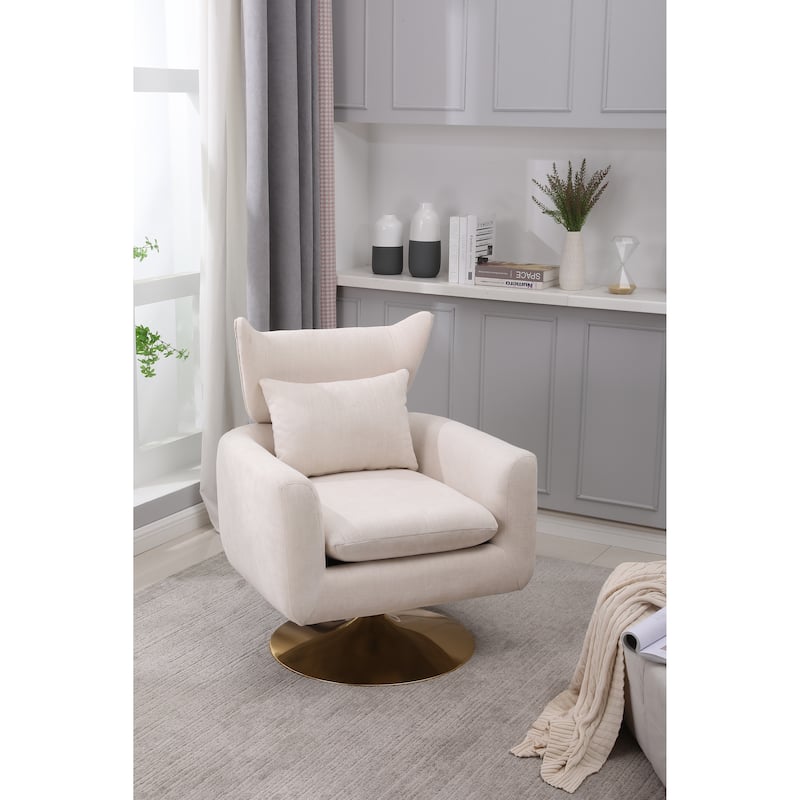 Beige 29.9" Swivel Accent Chair with Pillow