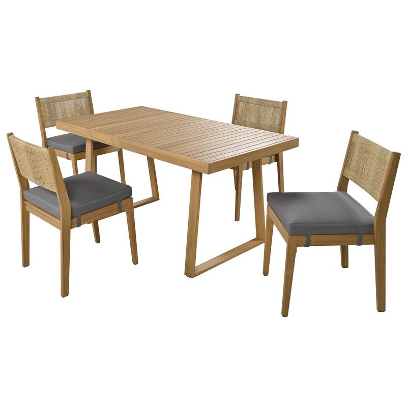9 Pieces Acacia Wood Patio Dining Furniture Set, Farmhouse Dining Table Set with 4 Chairs and Removable Cushions