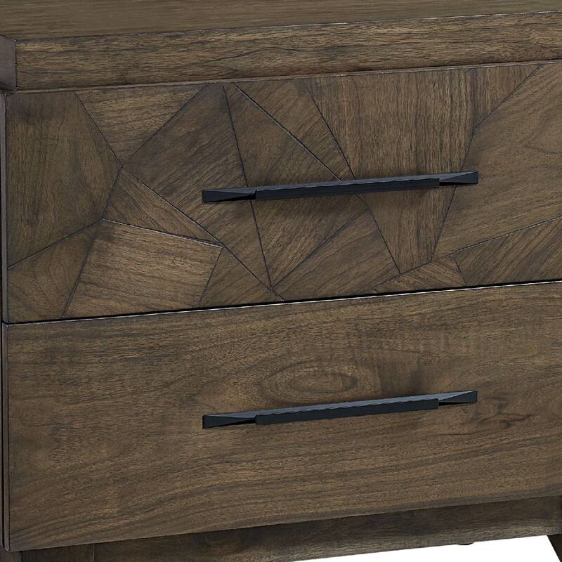 28 Inch Dee Solid Mahogany Wood Nightstand, Geometric Pattern, Oat Brown