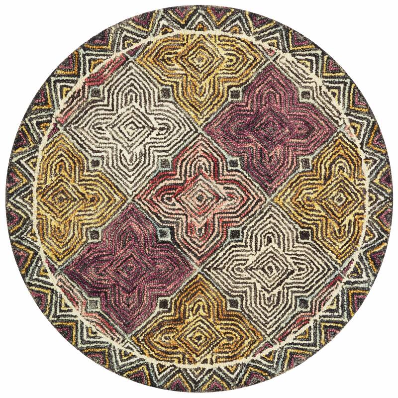 Alexander Home Kaleidoscope Geometric Border Hand-Hooked Wool Rug - 3'0" x 3'0" Round