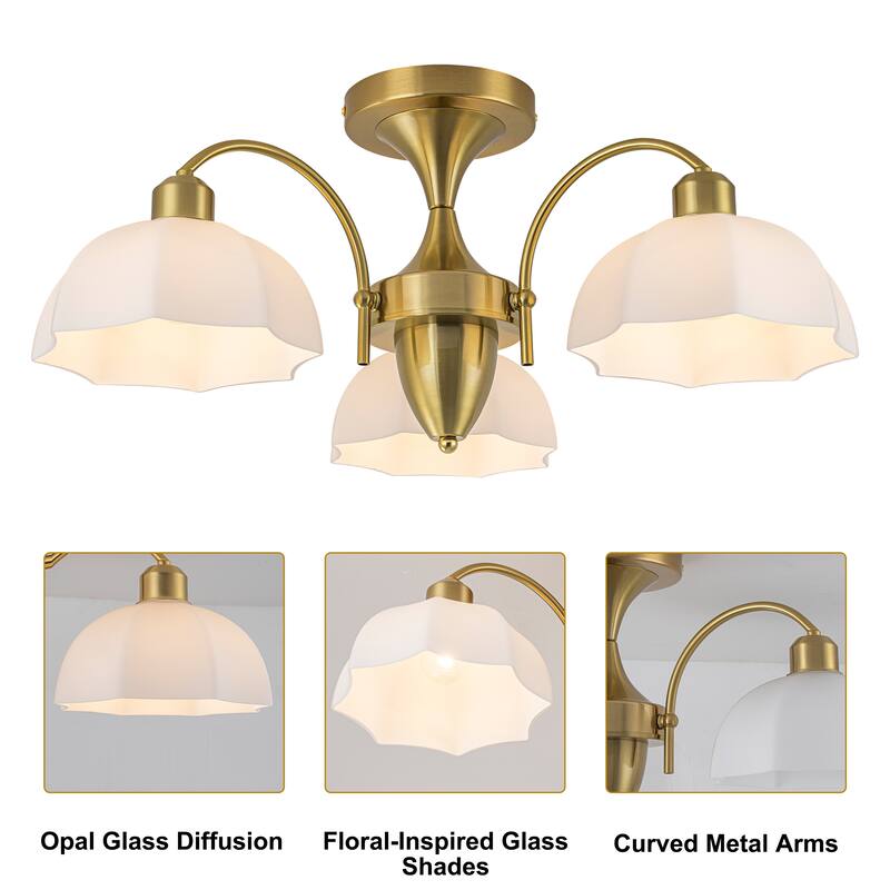 Starsky 3-Light Transitional Flush Mount with Opal Glass Shades - Gold