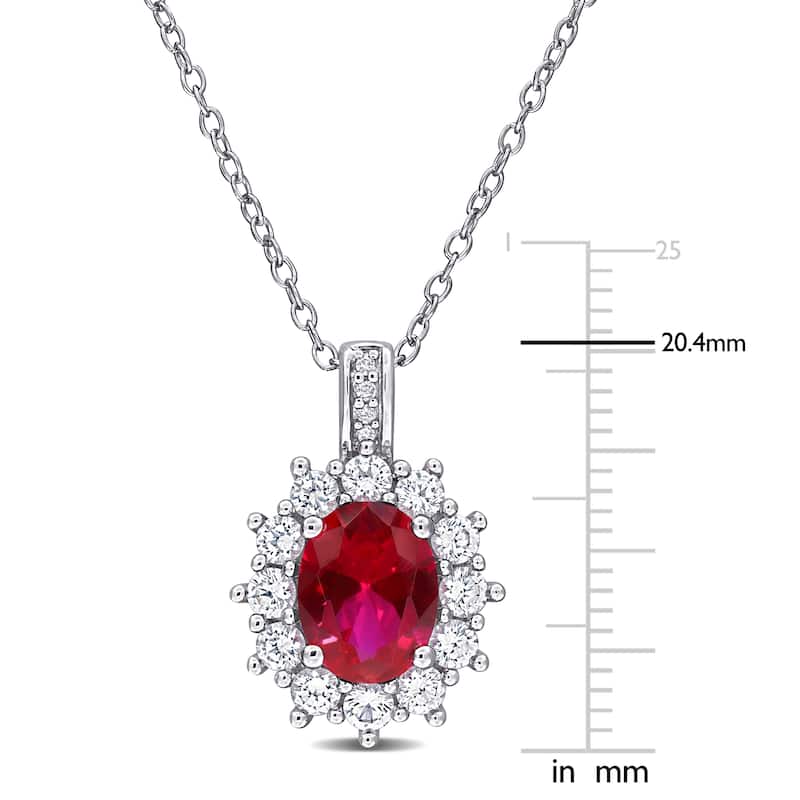 Miadora 4ct TGW Created Ruby White Sapphire Diamond Accent Necklace Sterling Silver