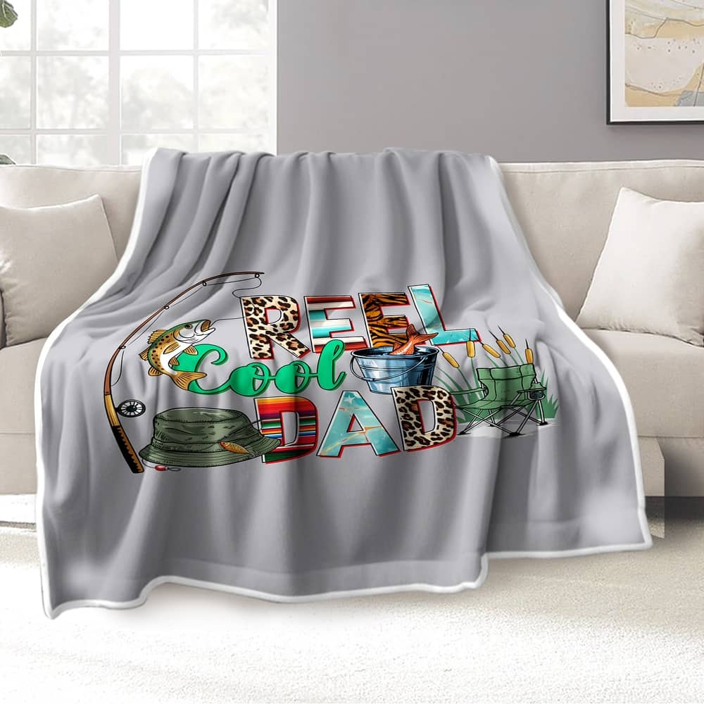 "Real Cool Dad" Fleece Blanket, Father's Day Gift for Fisherman Fishing Lover