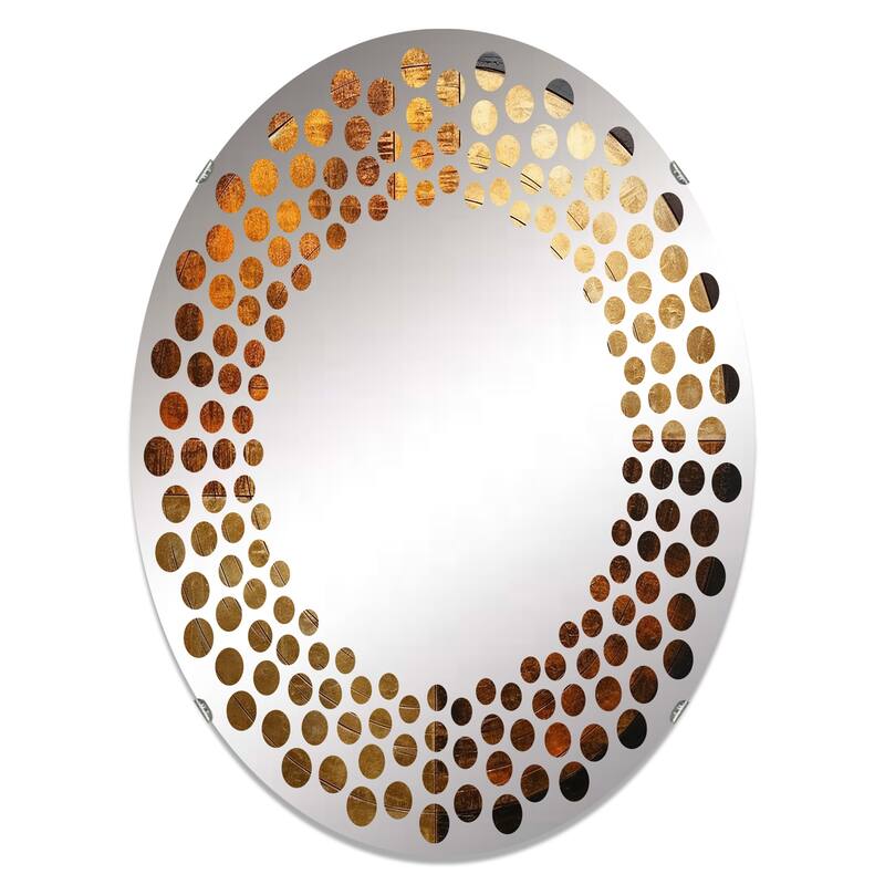 Designart "Bronze Brilliance Symetry" Abstract Shapes Brown Wall Mirror - Modern Large Mirror For Living Room