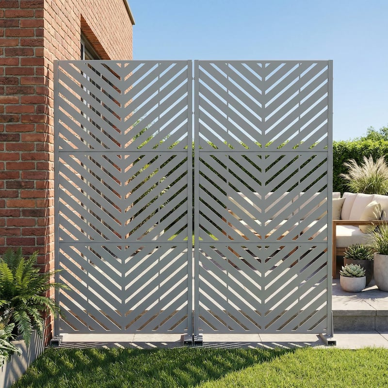 Outdoor Privacy Screen with Stand for Patio Garden Metal Fence Set of 2