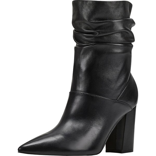 black leather boots block heel