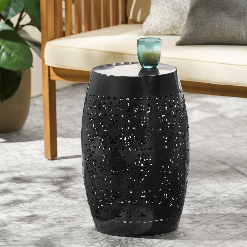 Side Table, Lace Cut Metal End Table for Outdoor & Indoor Use