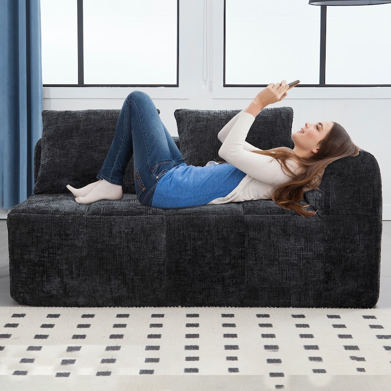 Chenille Loveseat Sofa Upholstered Deep Seat Sofa, Lounge Couch Corner Sofa Minimalist Modular Couches for Apartment