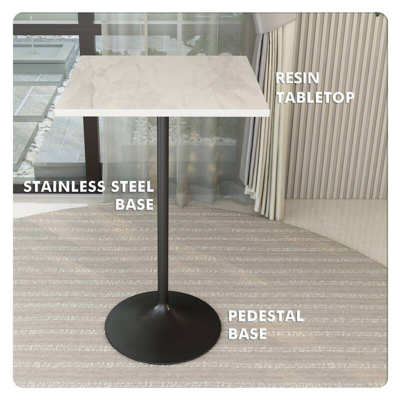 Square Bar Height Dining Table with Resin Top and Stainless Steel Base