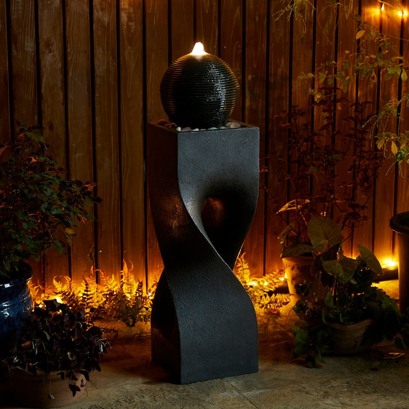 Demta Floating Pedestal Sphere Polyresin LED Garden Fountain with Pebbles by Havenside Home