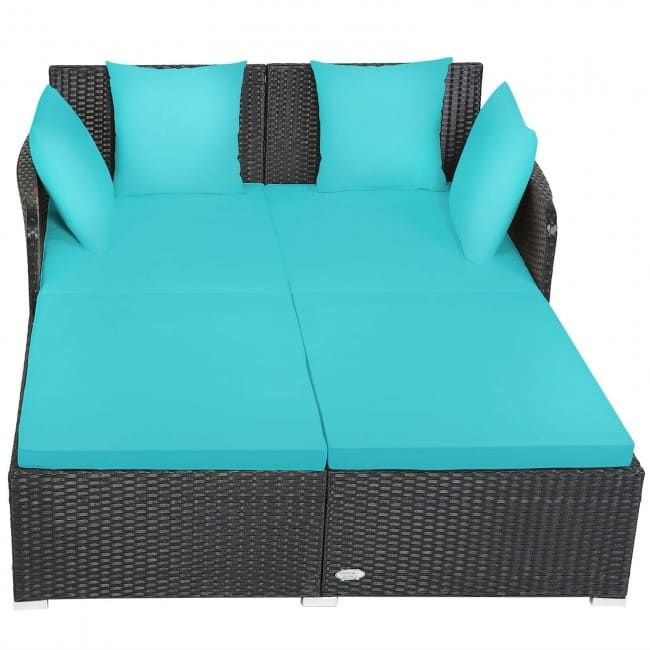 Outdoor Rattan Daybed with Cushions for Patio Garden Lounge Seating