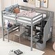 preview thumbnail 3 of 10, Full Size Wood Loft Bed with L-Shaped Desk and Drawers, Cabinet and Storage Staircase