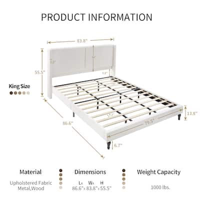 King Size Bed Frame with 55.5"High Back Upholstered Boucle Fabric Headboard