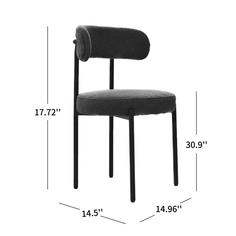 Boucle Dining Chairs Set of 2,Mid-Century Modern Curved Backrest Chair,Round Upholstered Kitchen Chairs