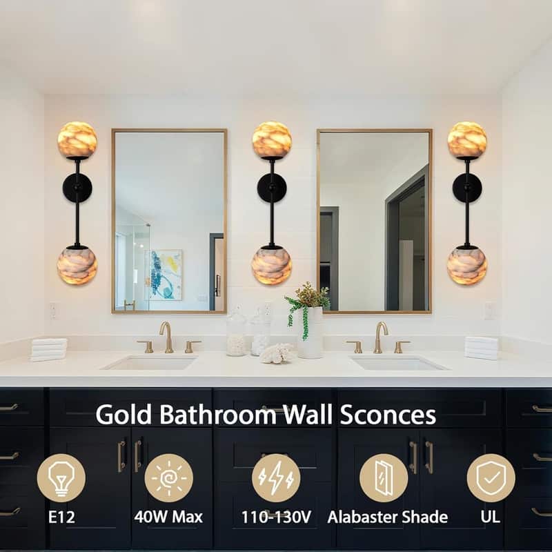 KAYLA Anjely Modern 25" Alabaster Wall Sconce, 1-Light Dimmable Wall Light with Brass Base, G9 LED Bulbs Included