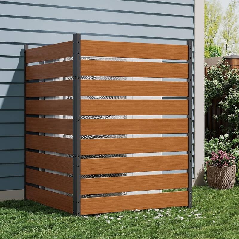 2-Pack 49 x 38 in Natural Cedar Privacy Screen No-Dig Outdoor Fence for Trash Can AC Unit and Patio Black - Brown