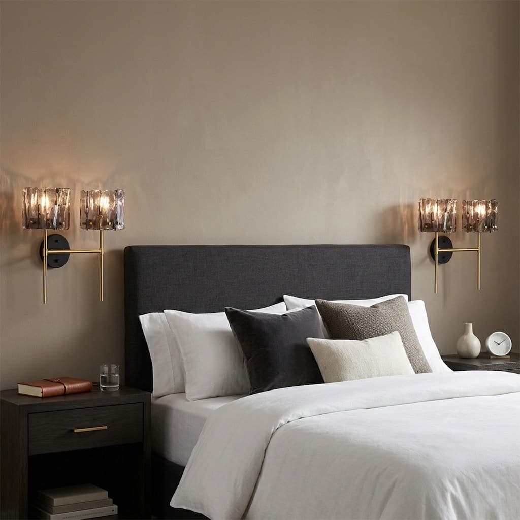 2 Pack Modern Indoor Wall Sconce Frosted Glass Metal Light.