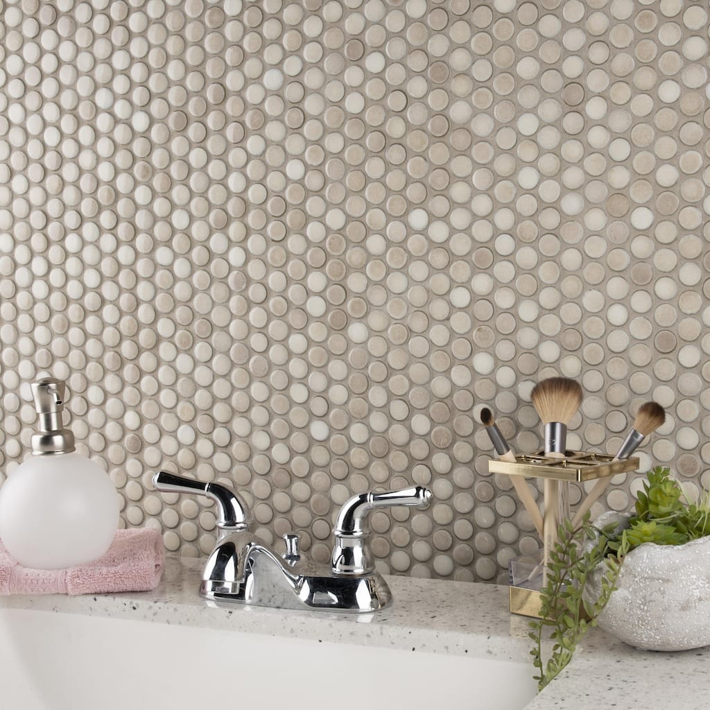 Merola Tile Hudson Penny Round Truffle 11-7/8" x 12-5/8" Porcelain Mosaic Floor and Wall Tile