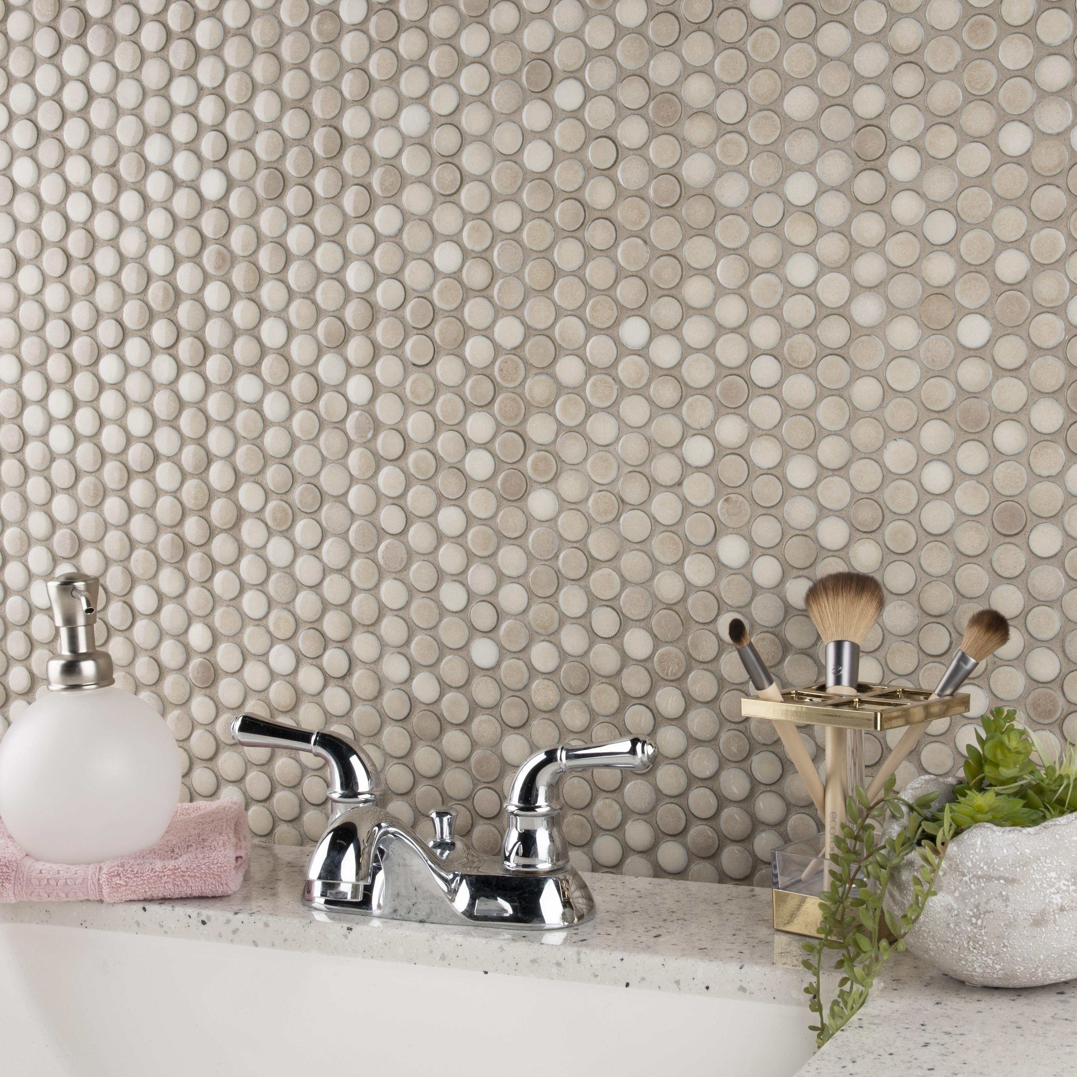 Merola Tile Hudson Penny Round Truffle 11-7/8" x 12-5/8" Porcelain Mosaic Floor and Wall Tile