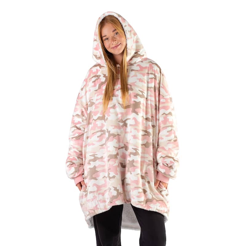 Bare Homey B-Cozy Oversized Sherpa Wearable Blanket - Adult - Camo - Pink