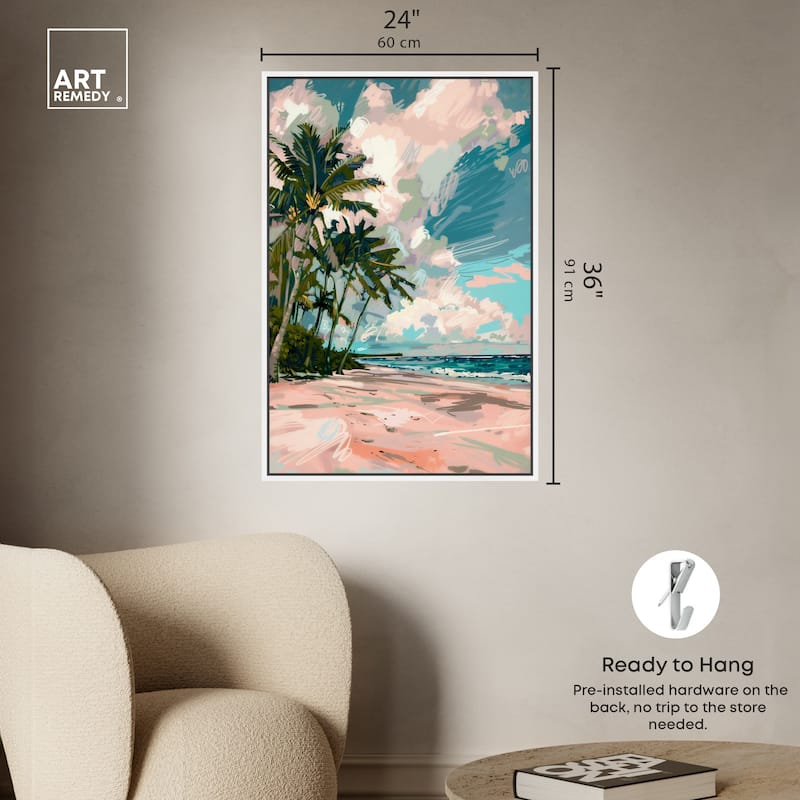 Art Remedy Palms Under The Sun Framed Colorful Coastal 1 Piece Canvas Wall Art