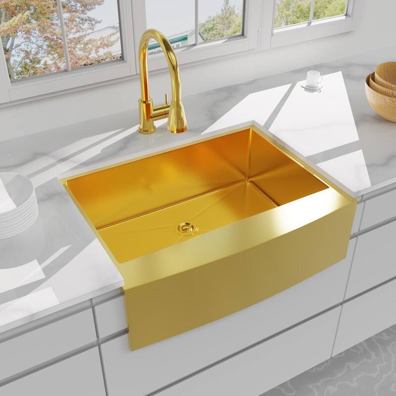 Gold Farmhouse Apron Front Kitchen Sink Stainless Steel Single Bowl - 30 x 21 in