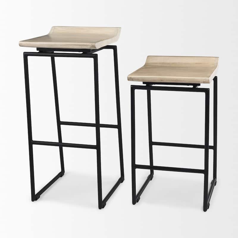 Givens Blonde Solid Wood with Black Metal Frame Counter Stool - 14"W x 15.7"D x 25.7"H