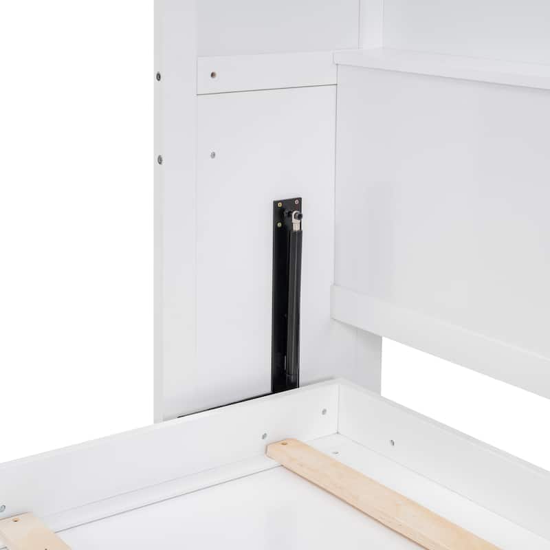 White Queen Size Murphy Wall Bed with Shelves and Mattress Holder, Space-Saving Cabinet Design